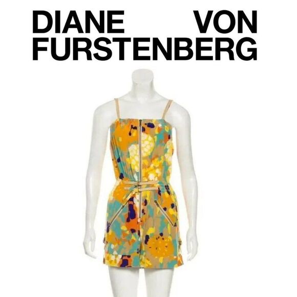 Diane Von Furstenberg Women's Yellow 100% Silk Floral Print Jumper Size 4 - Picture 1 of 10